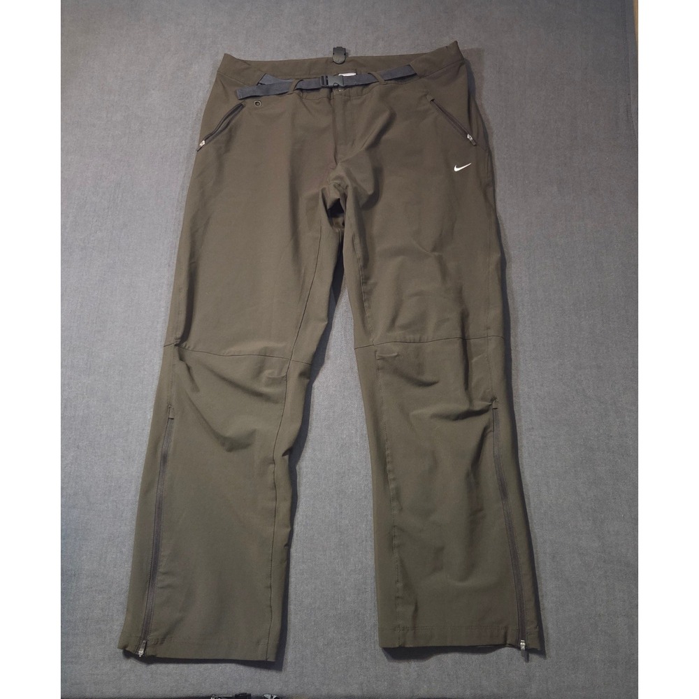 Nike Hiking Pants Womens XL Olive Green Fit Dry Belted Outdoor Trousers